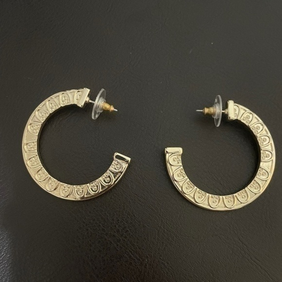 Express Textured Thick Hoop Earrings Shiny Gold - Picture 1 of 5
